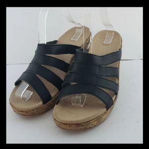 Crocs black leather cork wedge sandles sz11